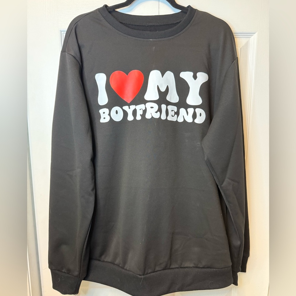 I Love My Boyfriend Black Crew Neck Sweater